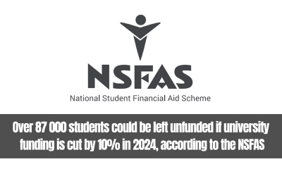 Over 87 000 students could be left unfunded if university funding is cut by 10% in 2024, according to the NSFAS